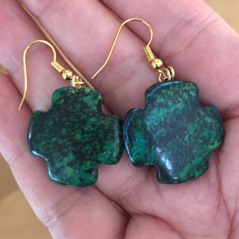 Genuine chrysocolla gold earrings
